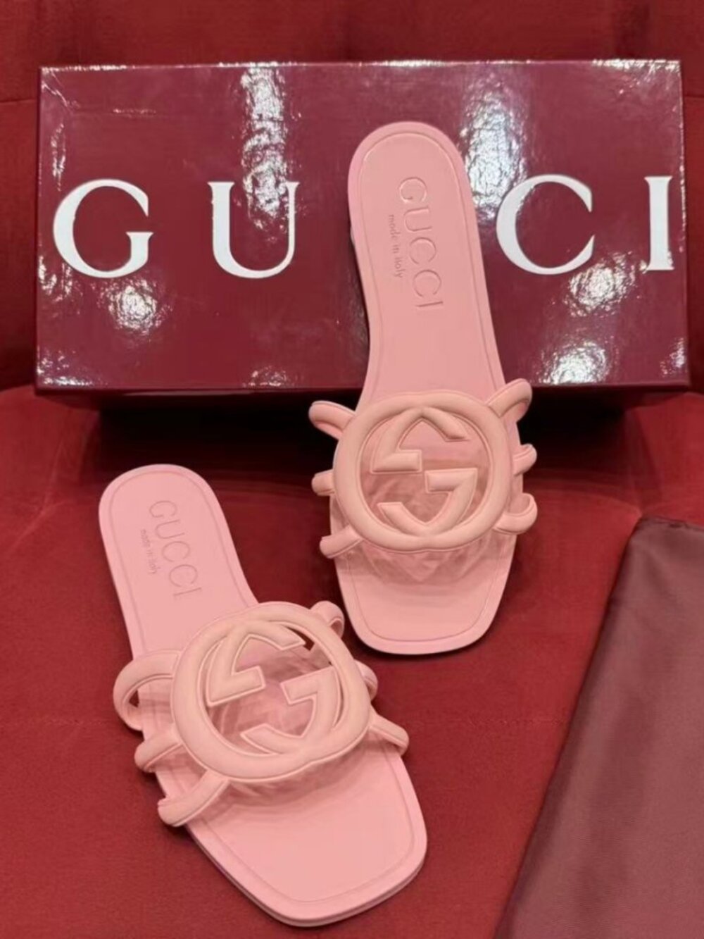 Gucci Pink Logo Slides
